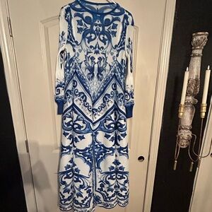 Blue & White Pleated Dress.  One Size